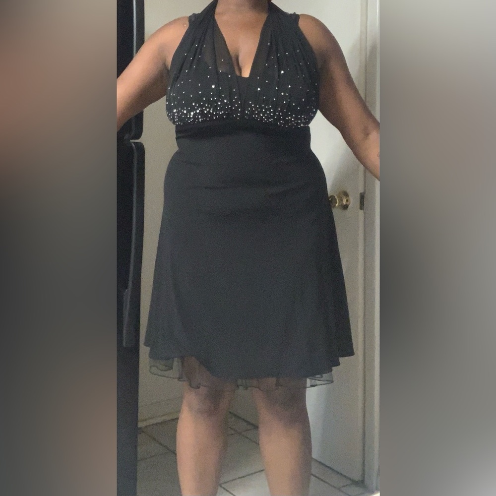🖤 DJ-JAZ black halter dress with gems on breast area. Size 14